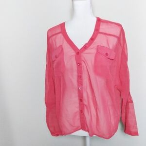 Umgee Sheer Red Button Front Blouse NWT